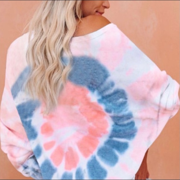 Cotton Candy Color Tie Dye Slouchy Pullover New Boutique - Picture 4 of 6